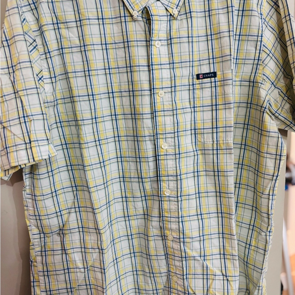 Chaps Men's Blue and Yellow Plaid Shirt